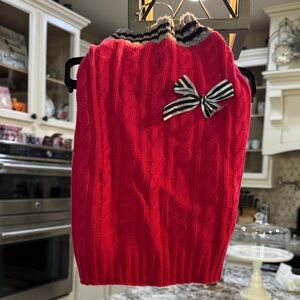 Red Cable Knit Dog Sweater with Bow